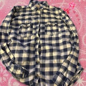 Hollister Navy and Cream Plaid Button-Down Shirt